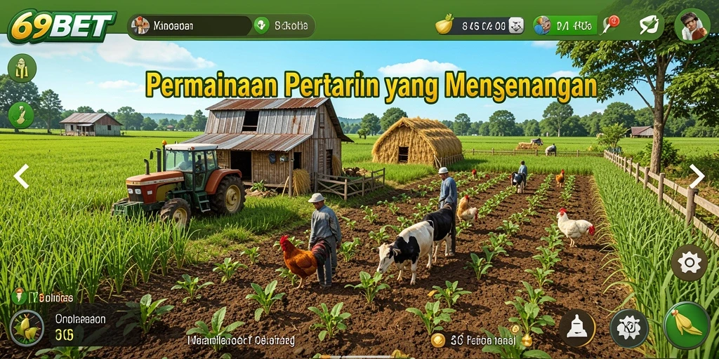Tampilan menarik dari gameplay 69BET yang menampilkan kebun yang dikelola pemain.