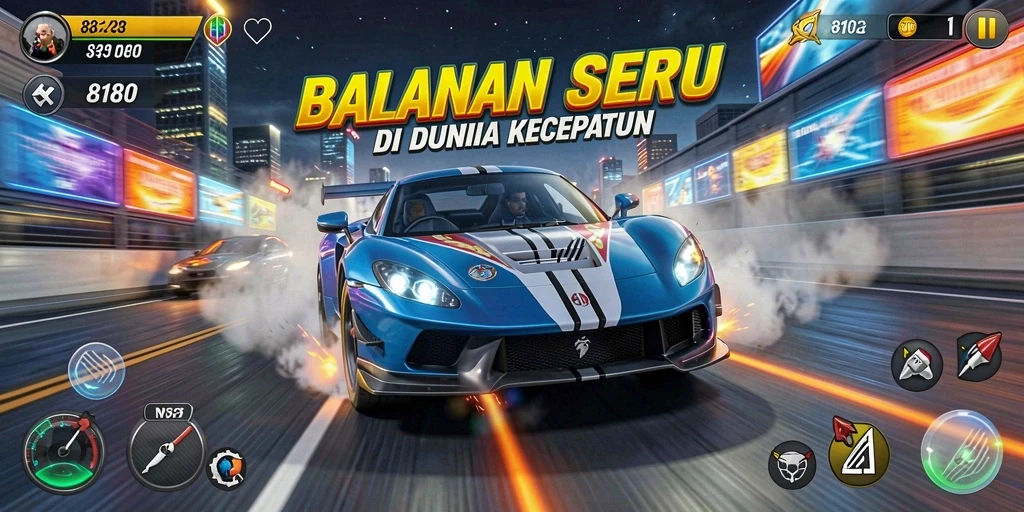 Screenshot dari gameplay balapan yang intens dan cepat.