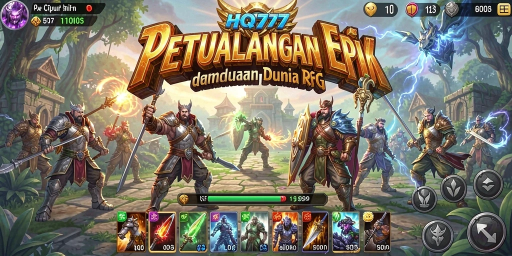 Tangkapan layar permainan HQ777 menunjukkan aksi pertempuran yang mendebarkan di dunia RPG.