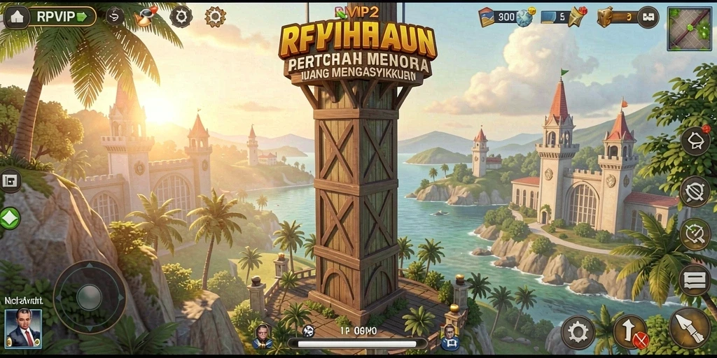 Screenshot RPVIP2 menampilkan aksi menara mempertahankan area dari serangan musuh.