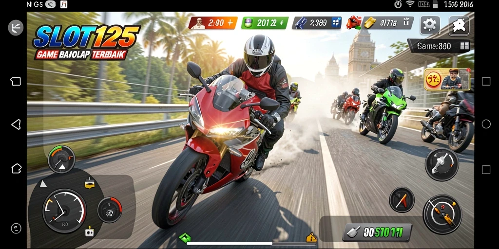 Tampilan gameplay balap motor yang menegangkan dan seru.