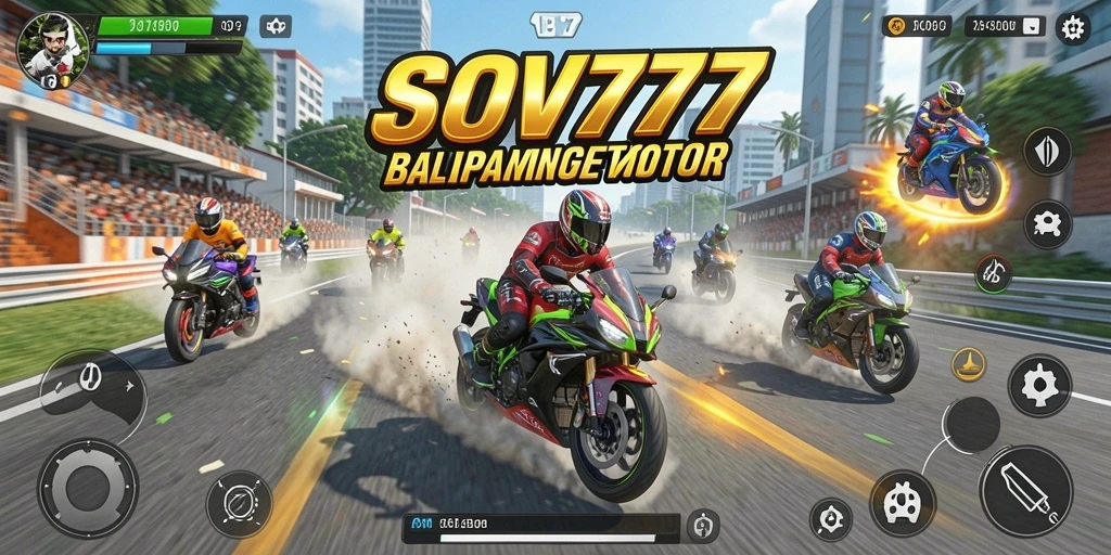 Tampilan gameplay balapan motor yang seru dan penuh aksi.